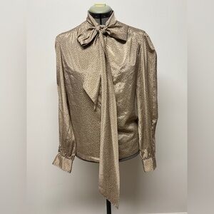 Amanda Vintage 70’s Elegant Gold Polka Dot Women's Blouse
